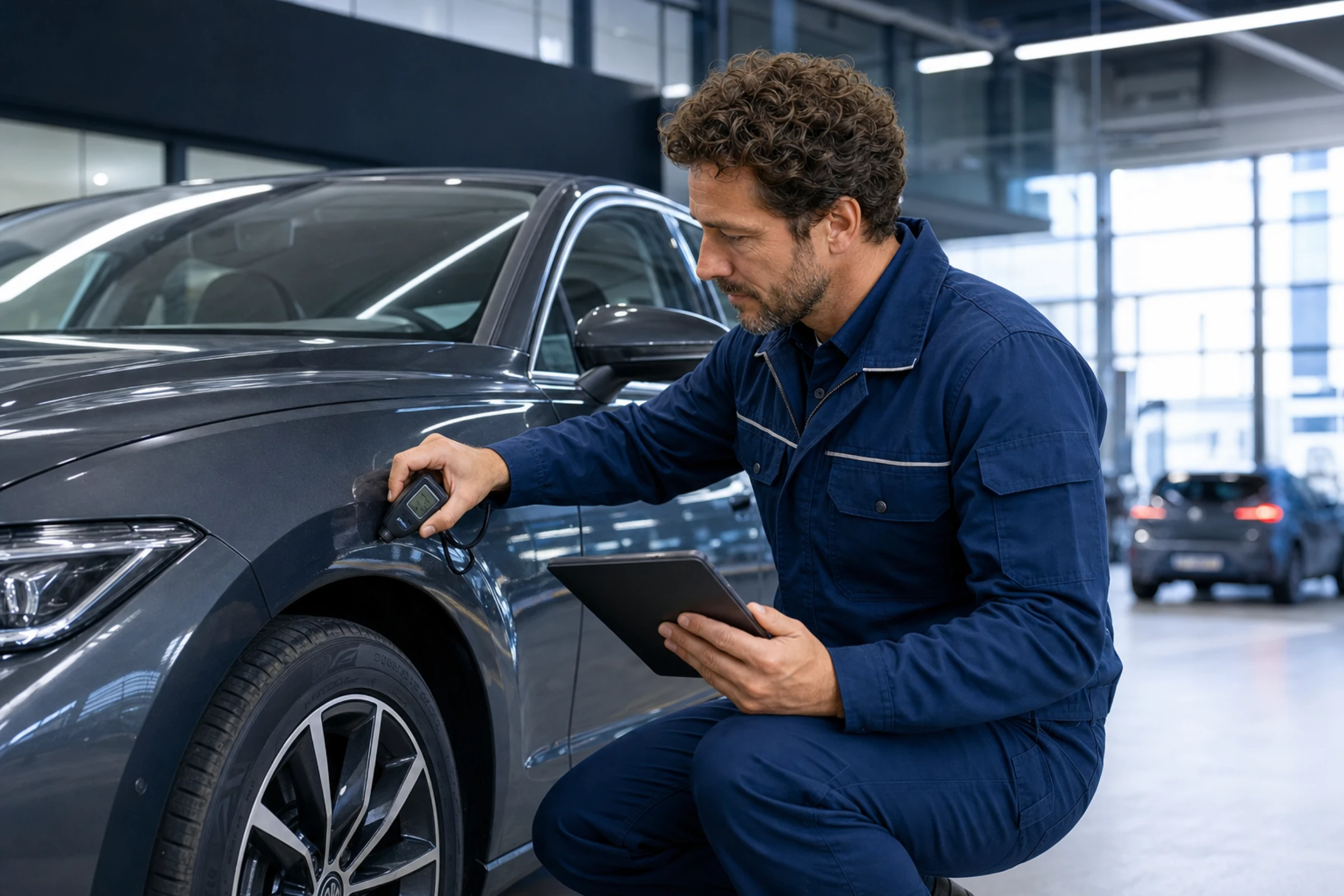 Certyfikowany technik CarAudit podczas kontroli samochodu